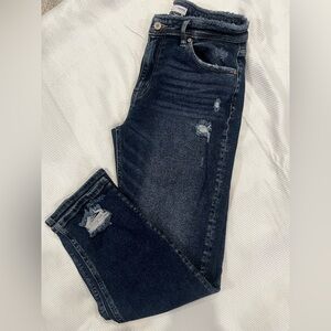 KanCan Dark Wash Distressed Straight Leg Jeans Size 28